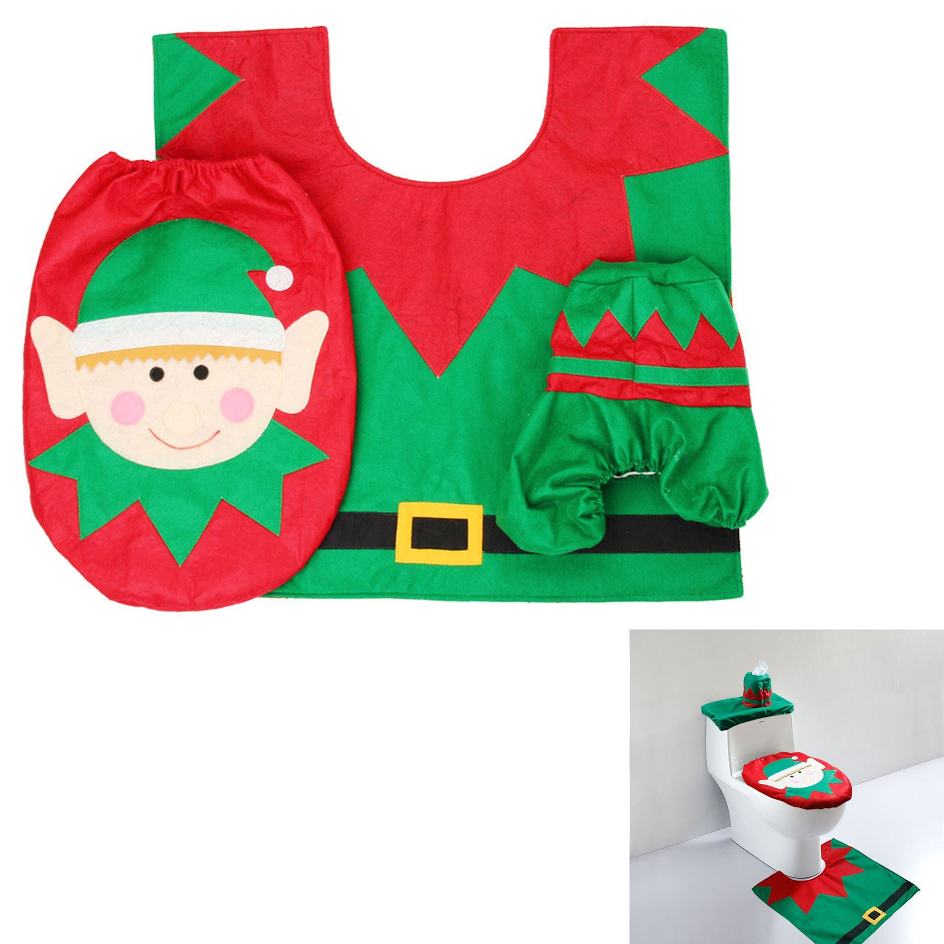 1 Set Christmas Decor Elf Toilet Seat Cover Xmas Party Accessories