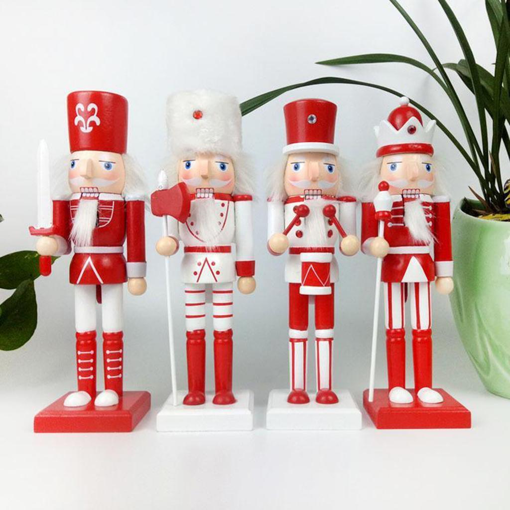 Red & White Wooden Nutcrackers - 4Pcs Set - Christmas Home Decoration 25Cm