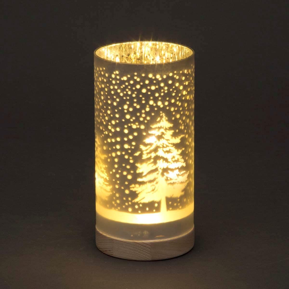 20Cm Christmas Decorated Vase Table Forest Snowfall Scene Silver