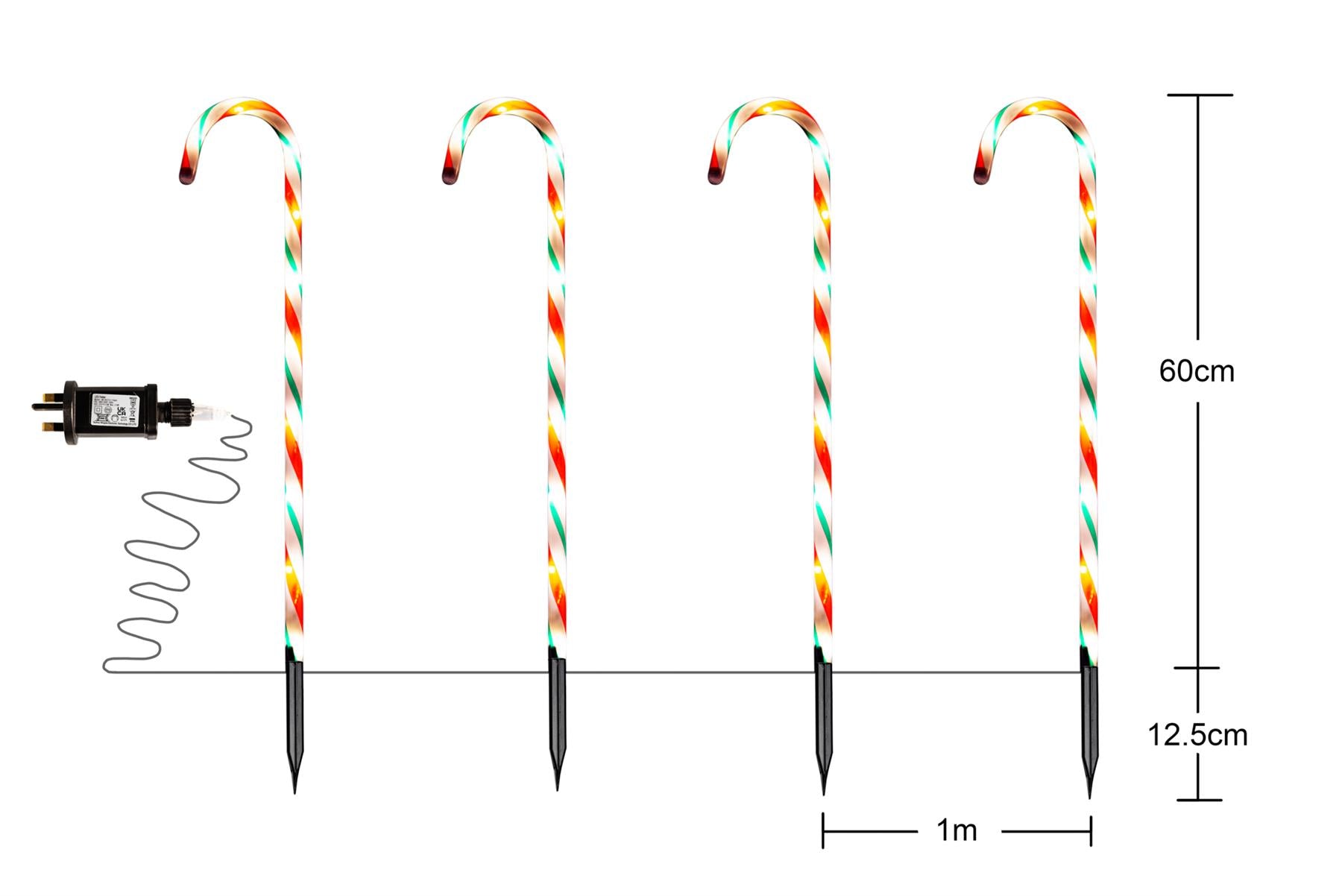 4Pcs Set Led Candy Cane Stake Red, White & Green Stripes 72Cm