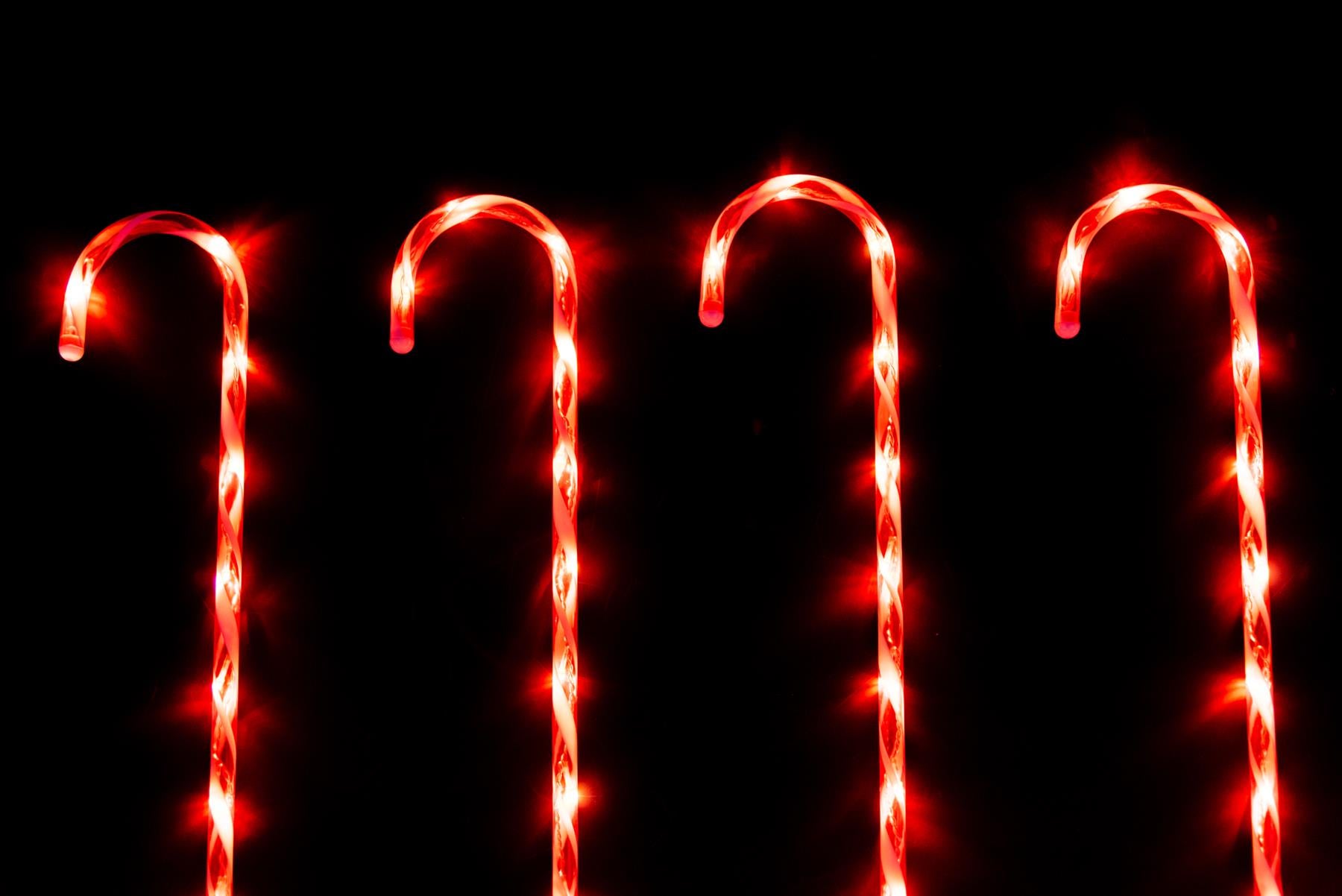 Set Led Candy Cane Stake Red & White Stripes 72Cm 4Pcs