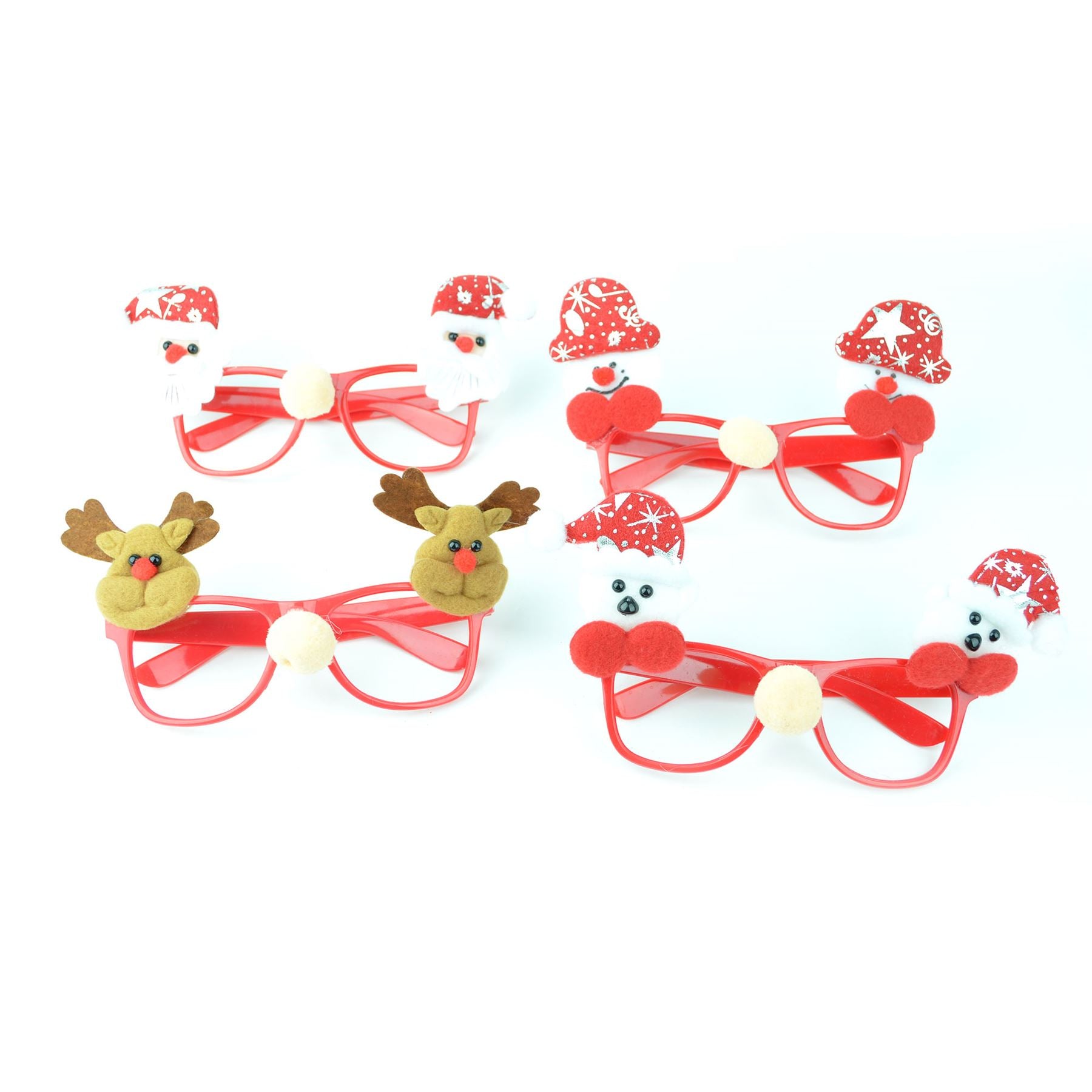 4Pk Of Assorted Christmas Glasses Xmas Fancy Costume Accessories Photo Booth Prop