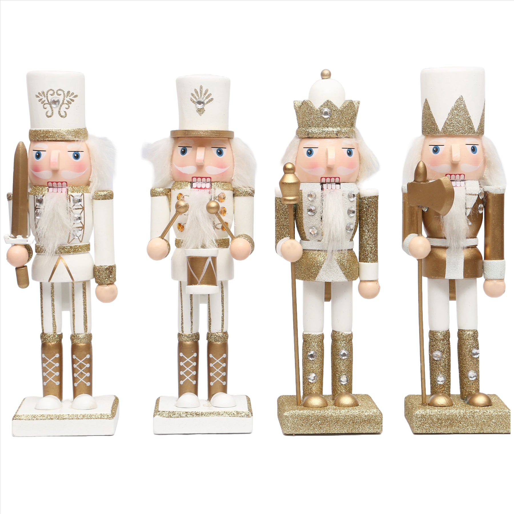 Gold & White Wooden Nutcrackers - 4Pcs Set - Christmas Home Decoration 25Cm