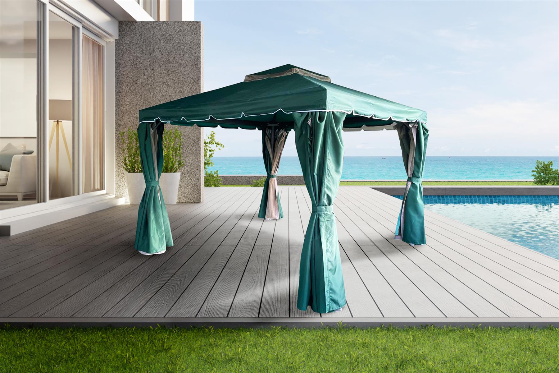 3x3x2.75m Green Gazebo with Nets Aluminium Frame and Powder coated Steel Roof