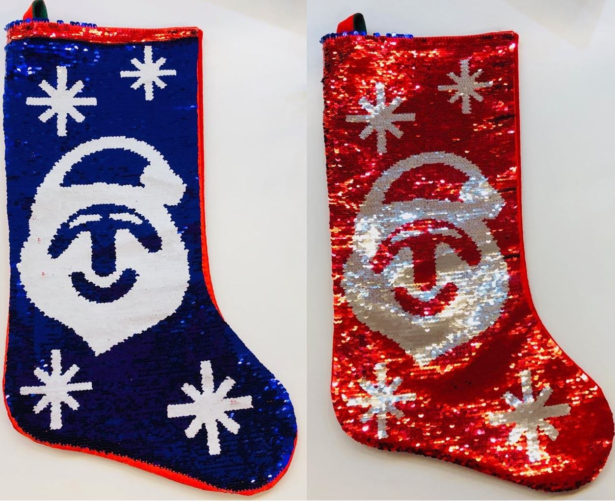 2 In 1 Sequin Christmas Santa Sack Stocking Bags Gifts Present Xmas Toy 55Cm