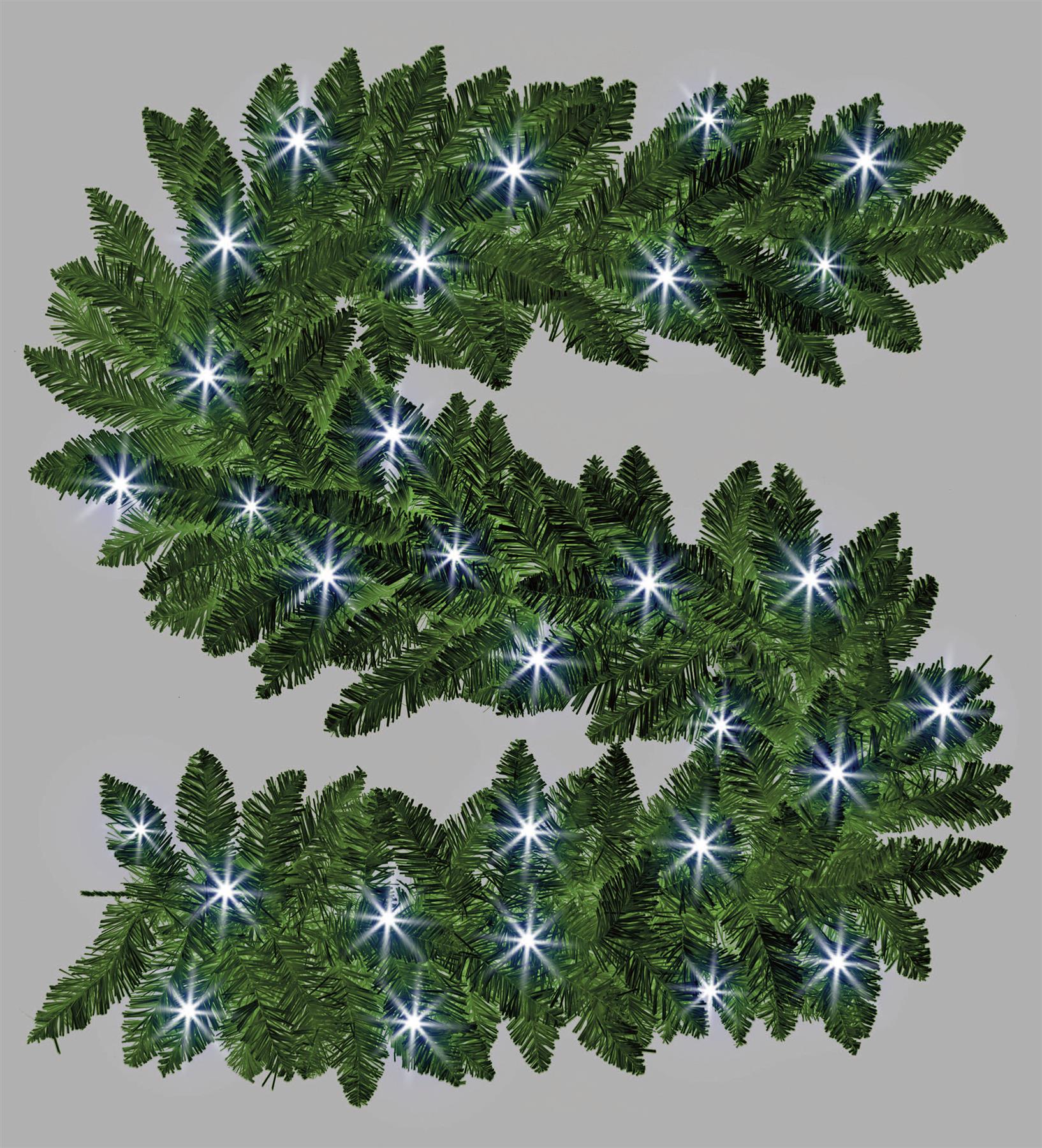 Pre-Lit Imperial Pine Cool White Leds Green Garland 200Cm
