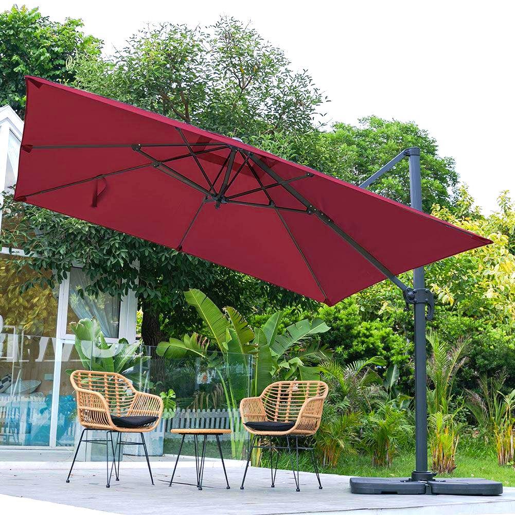 3m Patio Offset Parasol Double Top Square Cantilever Umbrella 360° Rotation Burgundy
