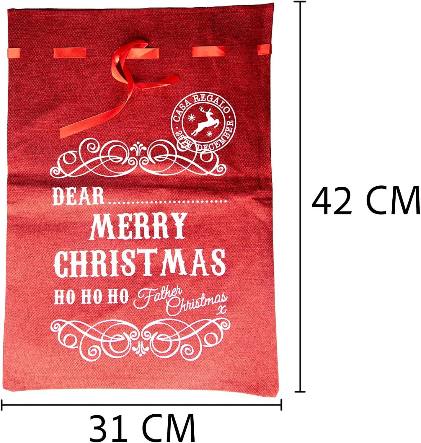 Christmas Sack With Ribbon Stocking Red Gift Bag Santa Costume Accessories 31X42Cm