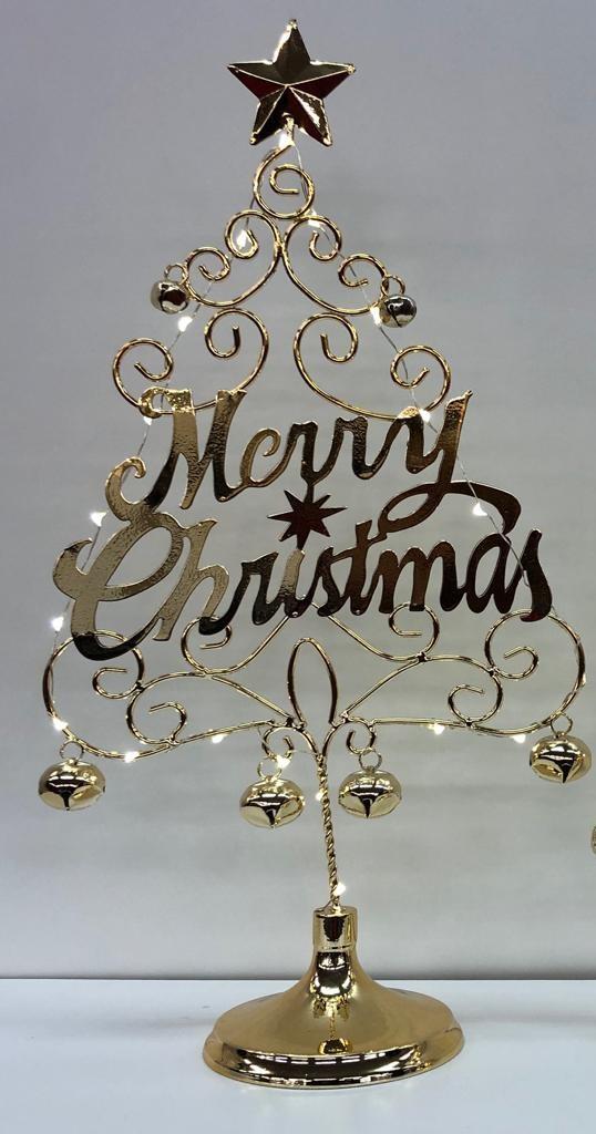 14 Inch Pre-Lit Led Merry Christmas Christmas Tree Table Top Xmas Decoration With Bells