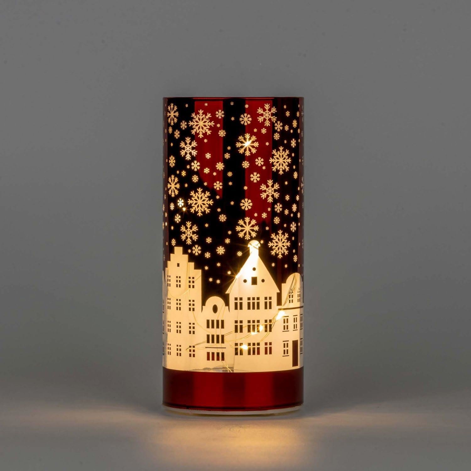 17Cm Christmas Decorated Vase Led Red Glass Vase / Village