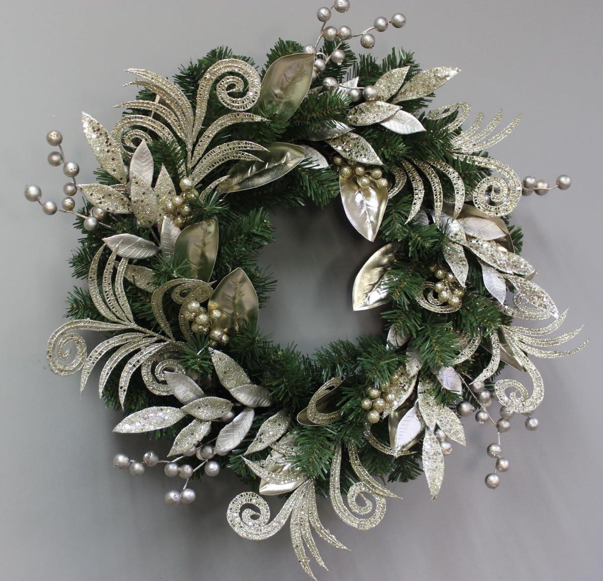 60Cm Wreath With Champagne And Silver Decoration