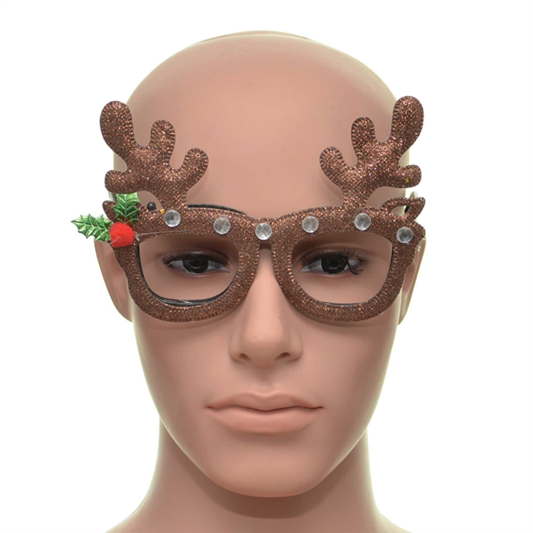 Brown Reindeer Christmas Glasses One Size Specs Fancy Xmas Dress Novelty Sunglasses Party Accessories
