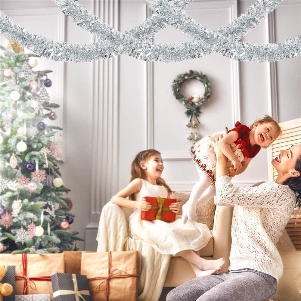 White Silver Thick Chunky Christmas Tree Tinsel Garland Home Decoration 8pcs