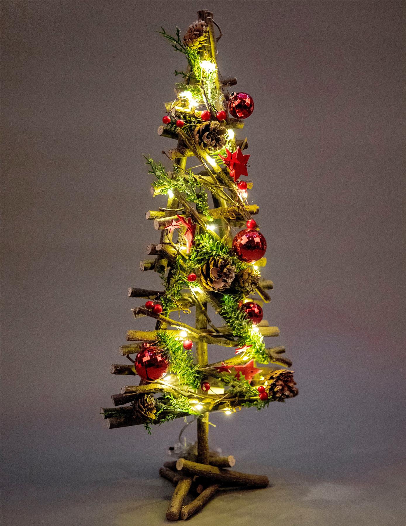 50Cm B/O Led Twig Wood Tree Red