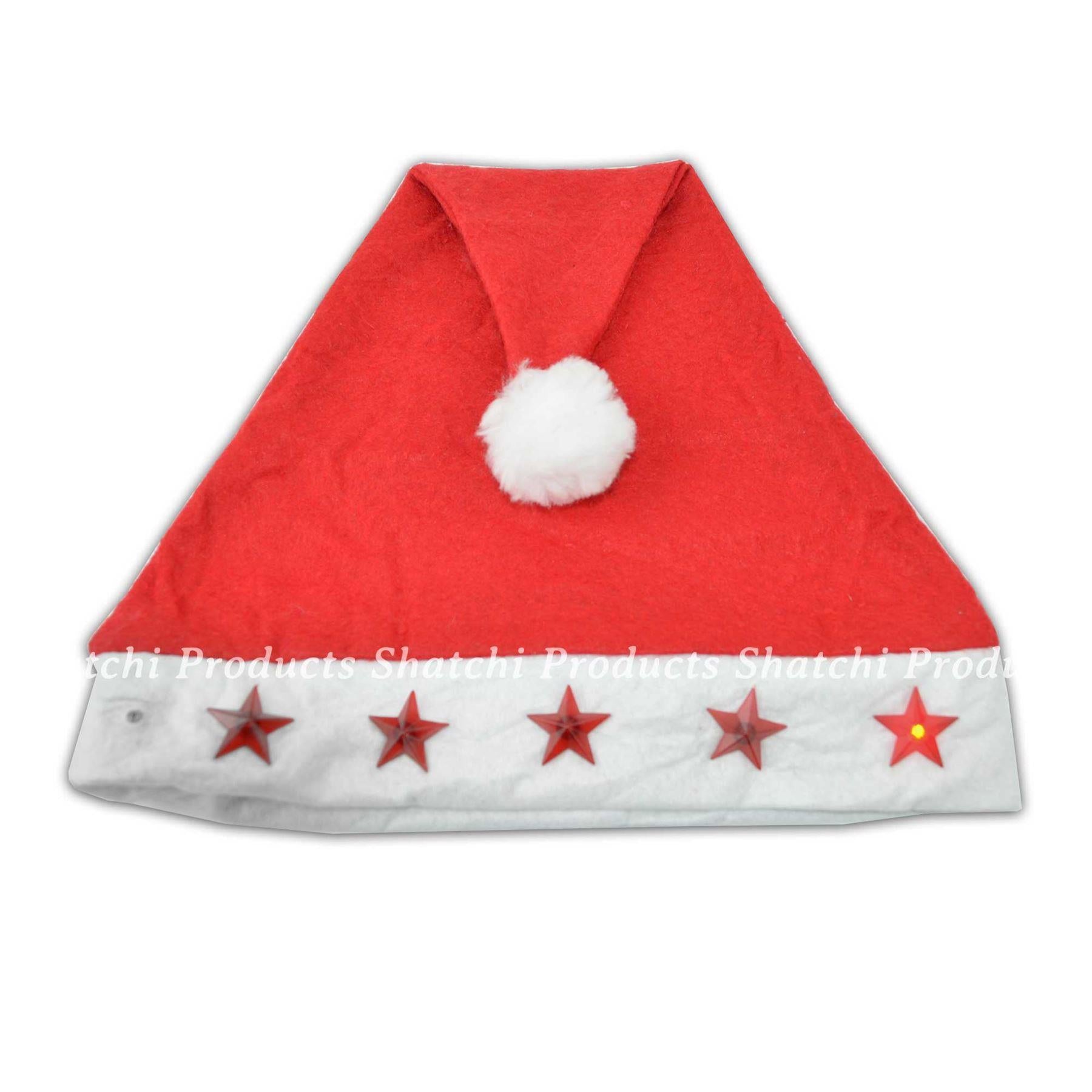1 X Father Christmas Santa Hat With Flashing Lights Fancy Dress Xmas Fun Party