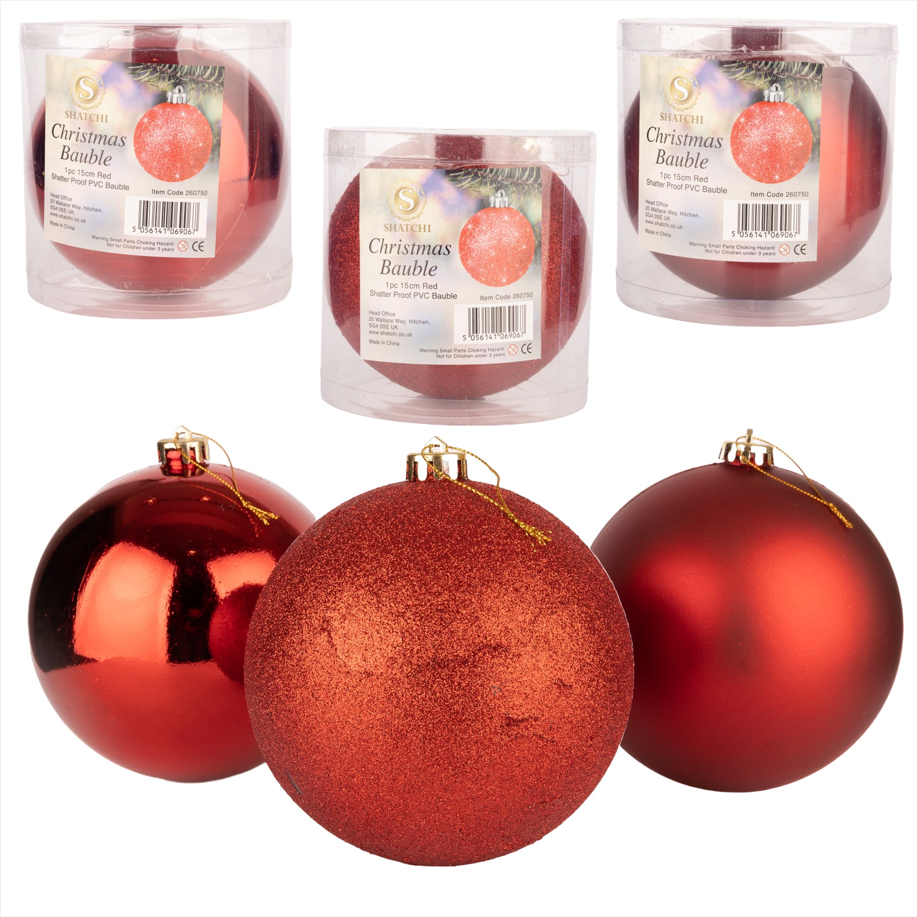 Baubles Red 15Cm-3Pcs -Pvc
