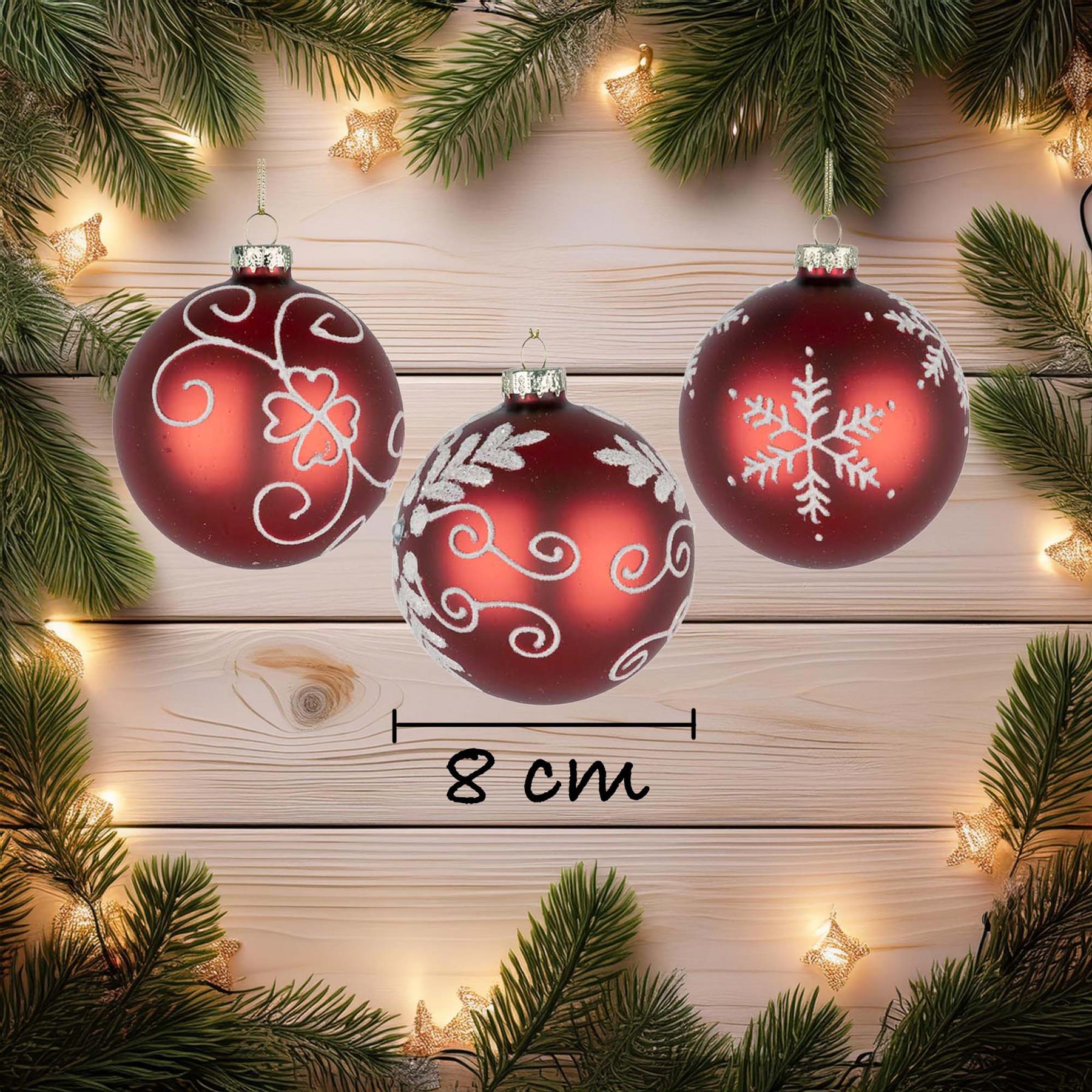 Glass Baubles 12Pcs Set - Red 12 Assorted Design 8Cm