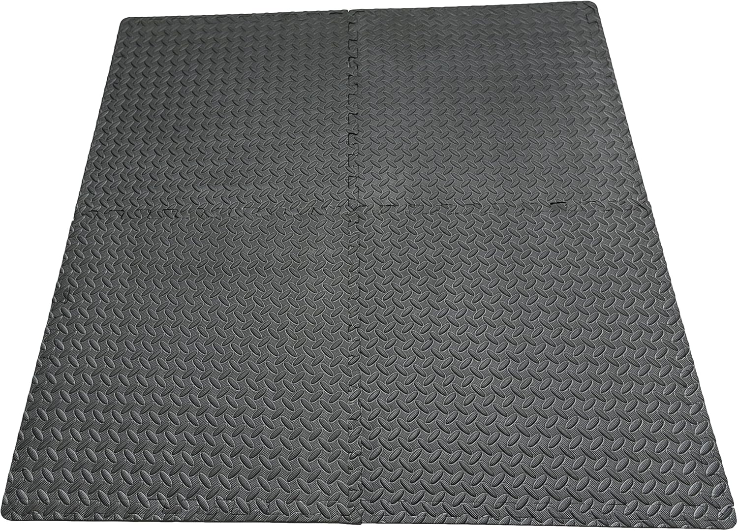 Black Gym Flooring Puzzle Mat - 12 Interlocking EVA Floor Tiles (60x60x1.1cm) - Non-Slip Rubber Cushion for Home Workout & Yoga