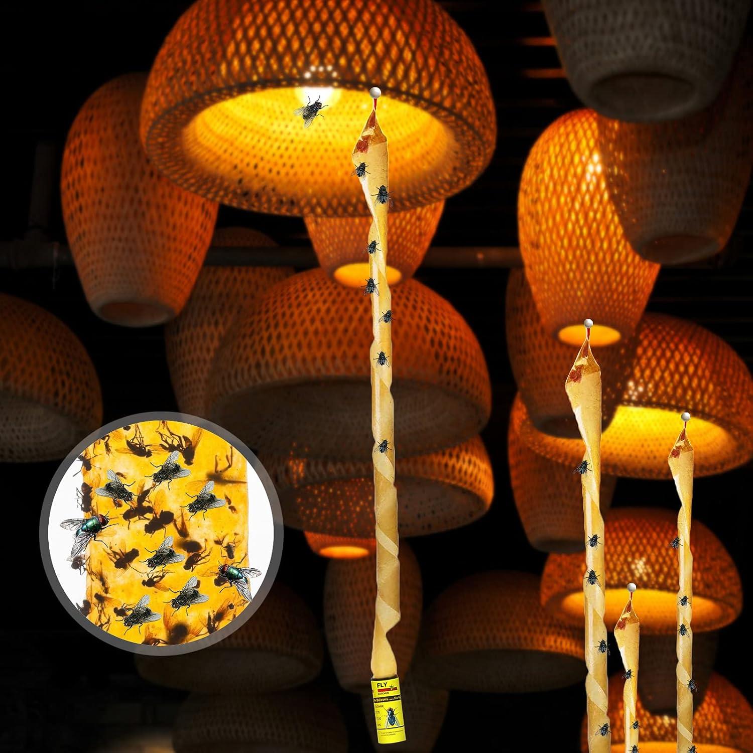 54Pcs Pesticide Free Fly Paper, Sticky Fly Catchers 78cm Long - 5cm x 2.5cm Tap