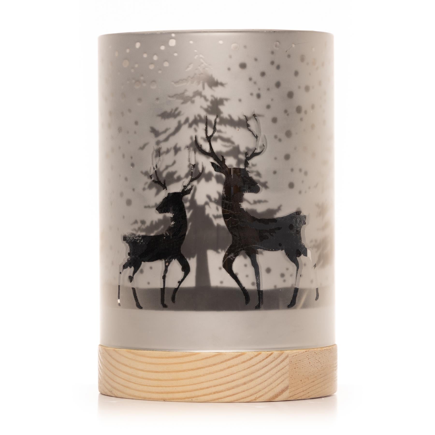 15Cm Christmas Decorated Vase Table Forest Snowfall Scene Silver