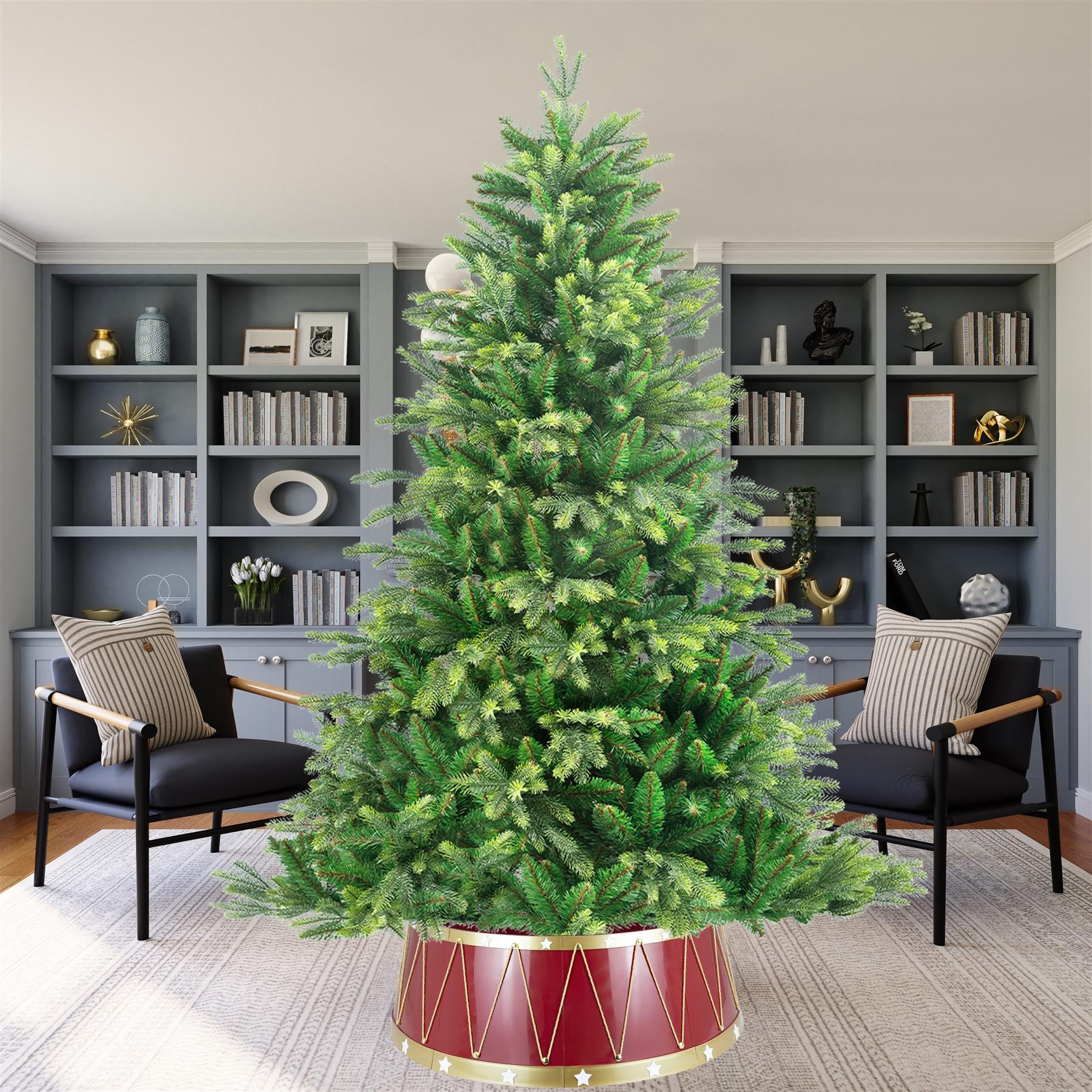 Red Drum Christmas Tree Collar Plastic - Size: Bottom Dia 25.6Inch, Top Dia 21.3Inch,Height 10Inch
