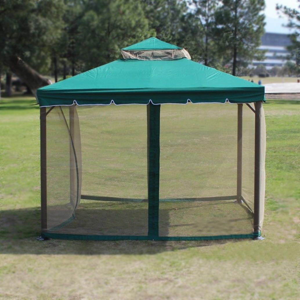3x3x2.75m Green Gazebo with Nets Aluminium Frame and Powder coated Steel Roof