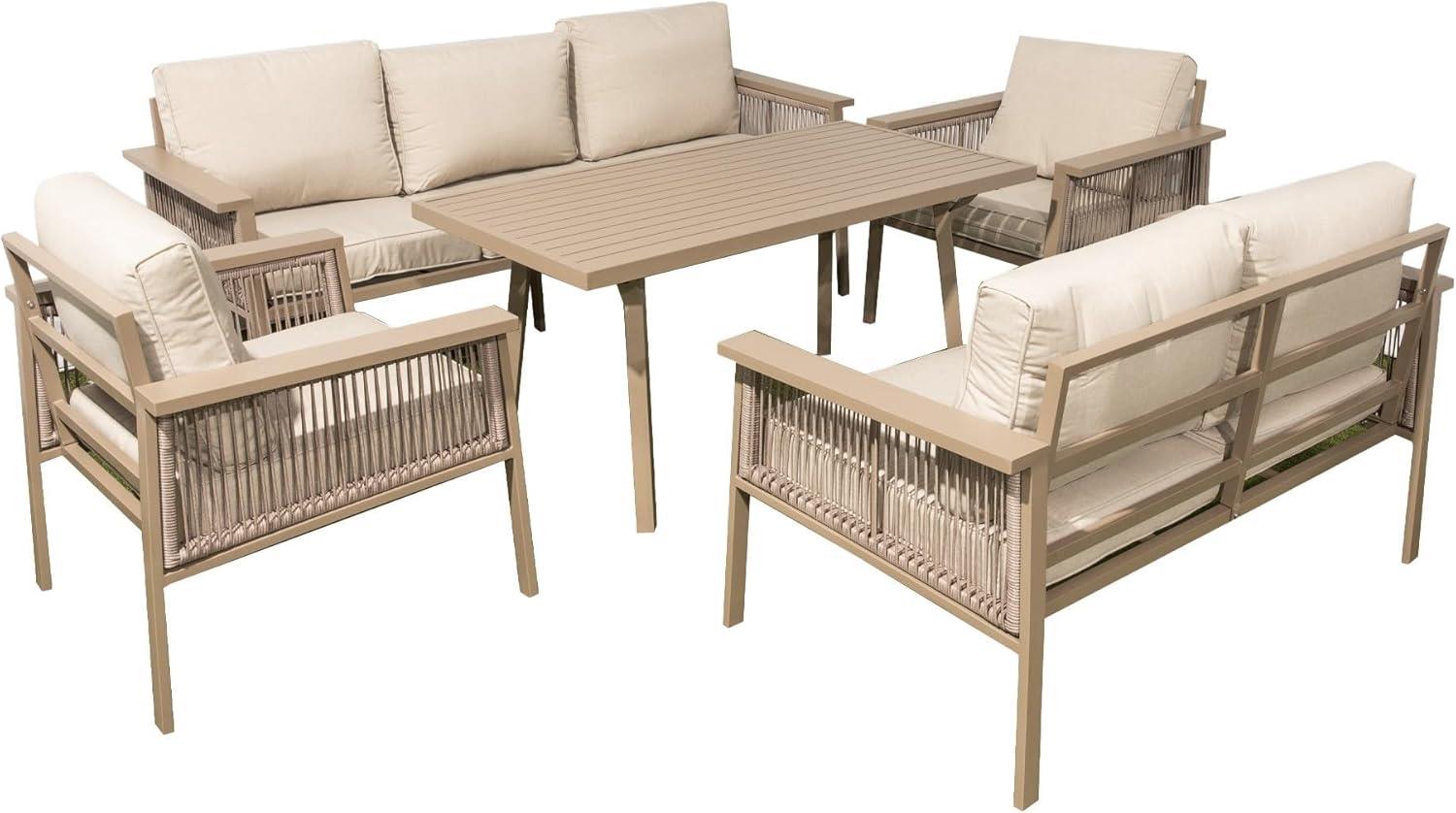 7 Seater Outdoor Garden Sofa Set - Aluminium 5Pcs Garden Furniture Set