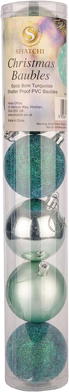 Baubles Turquoise 6Cm 6Pcs Set Pvc