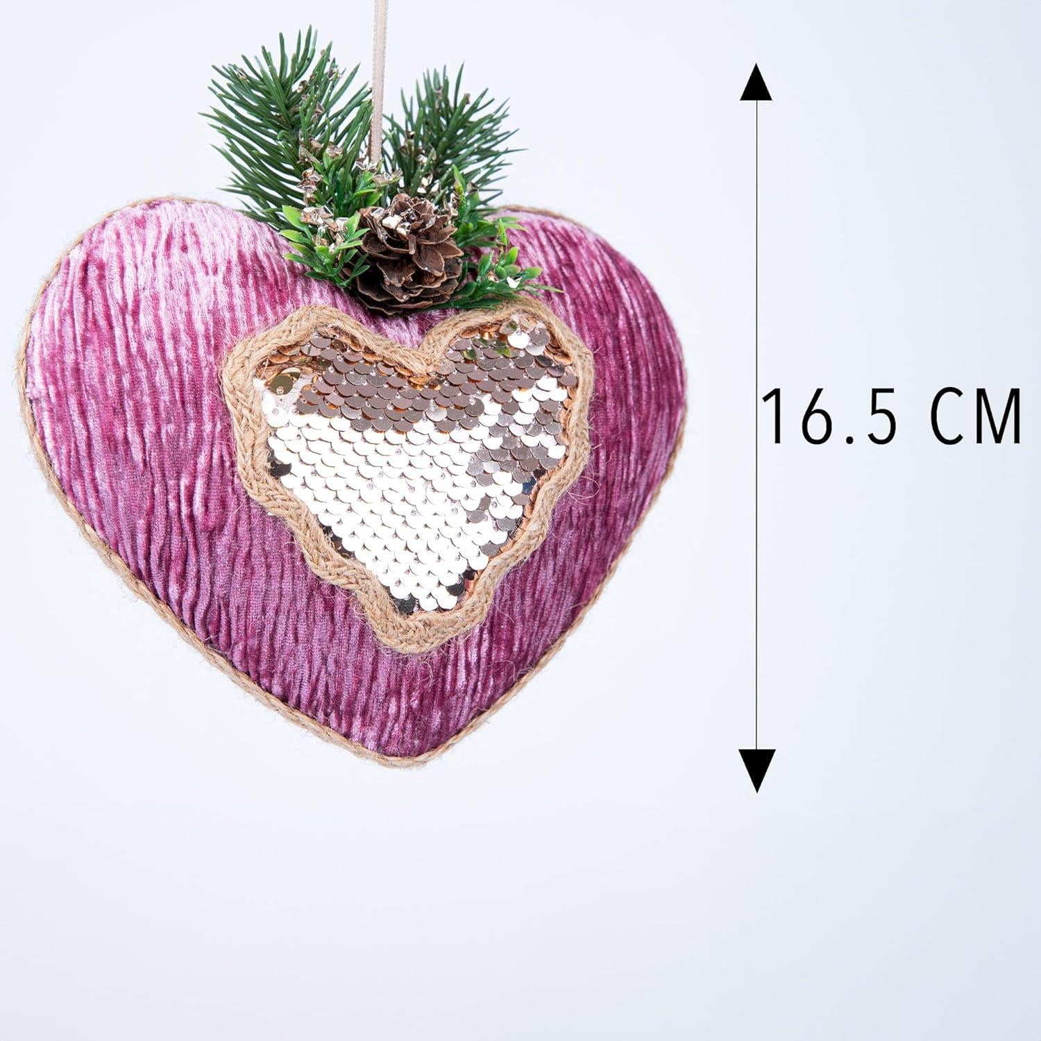 16.5Cm Pink Heart - 3Pcs Christmas Hanging Decorations