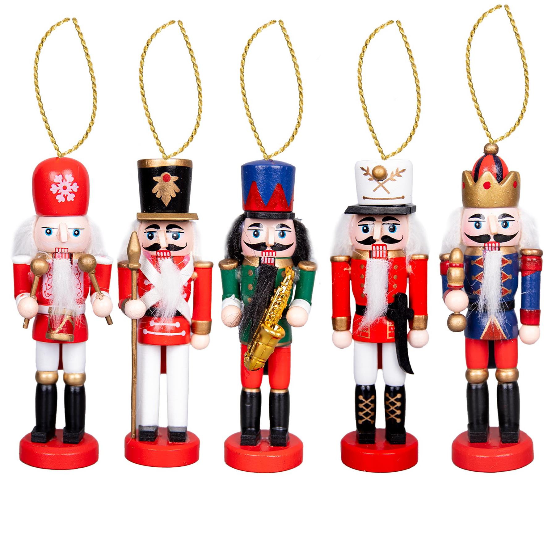 Wooden Nutcrackers Figures Christmas Ornament 5Pcs Set 13Cm