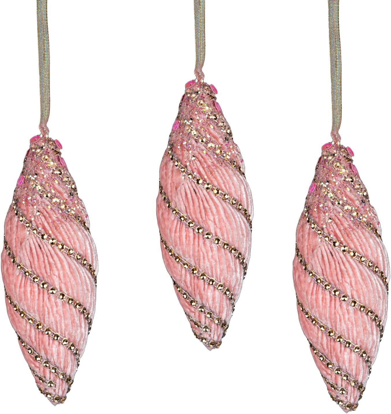 15Cm Nut Shape Bauble Baby Pink - 3Pcs Christmas Hanging Decorations