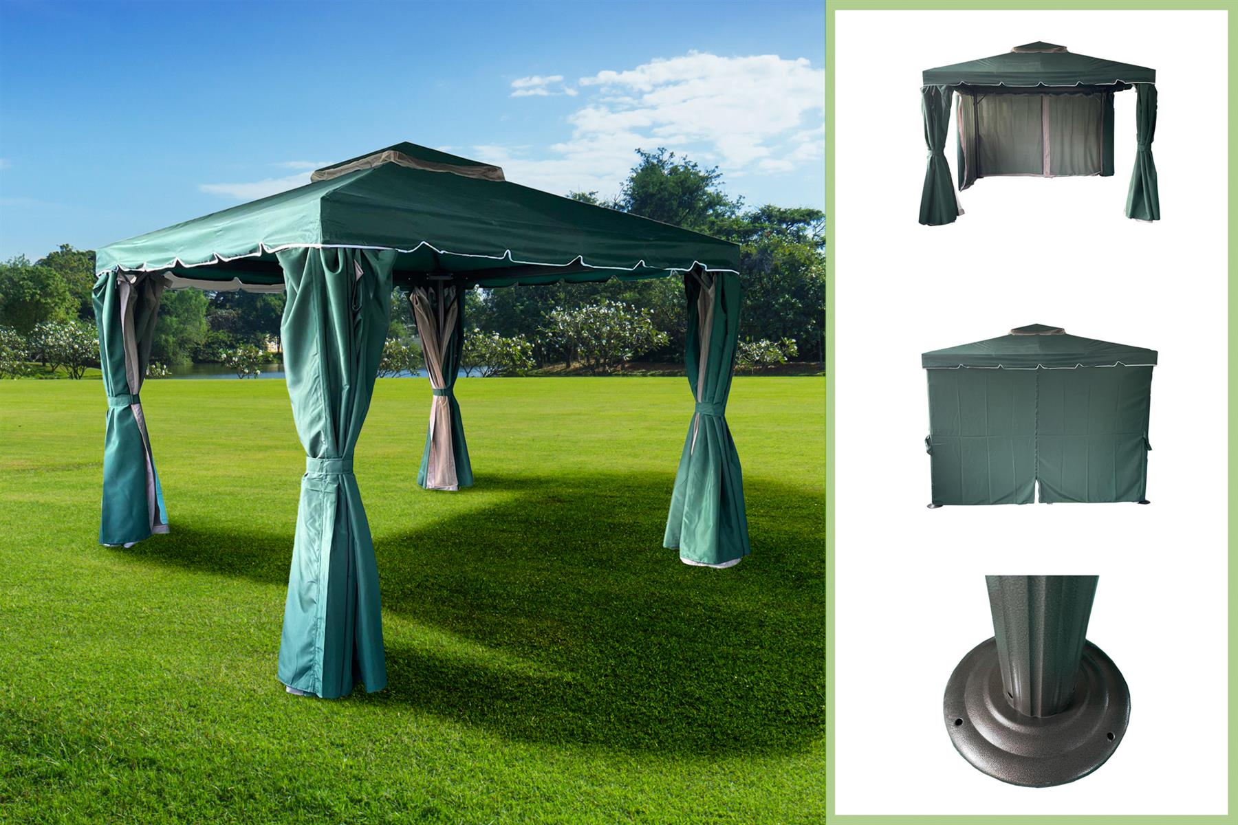 3x3x2.75m Green Gazebo with Nets Aluminium Frame and Powder coated Steel Roof