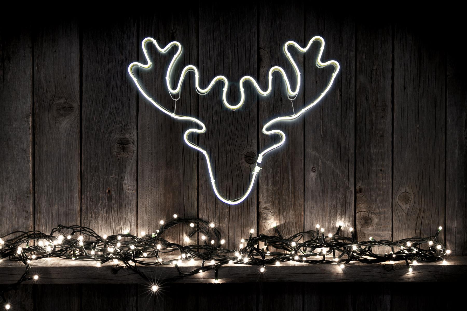 Stag Head Rope Light Silhouette-Cool White 46 X 65Cm
