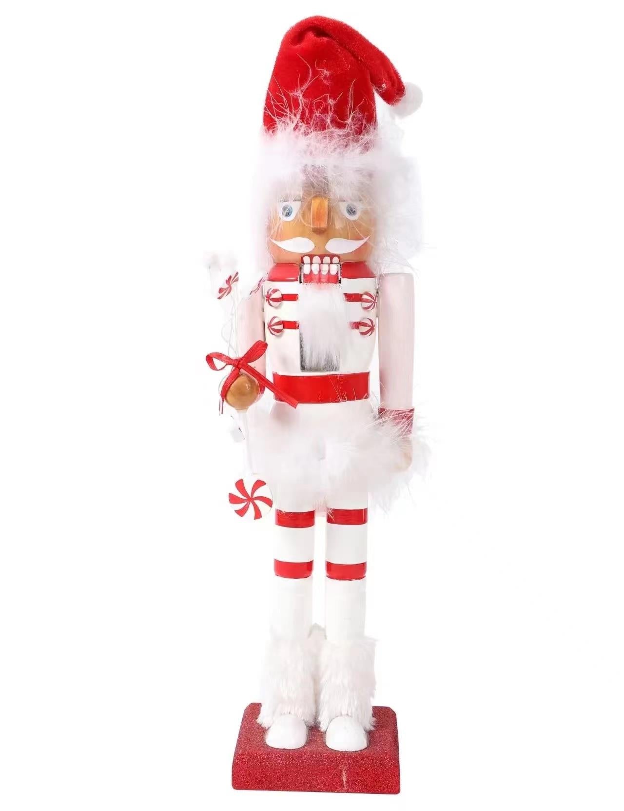 Red & White Santa Candy Cane Nutcrackers - 3Pcs Set - Christmas Home Decoration 38Cm