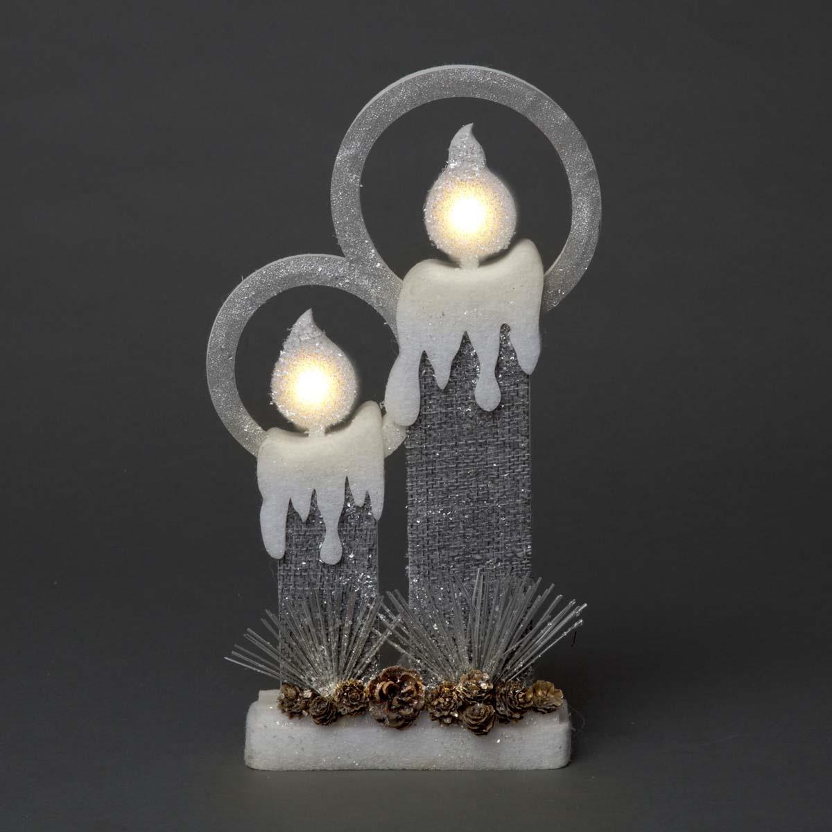 B/O Led Silver Foam Twin Candle-41Cm, 2 Leds B/O Led Silver Foam Twin Candle-41Cm, 2 Leds