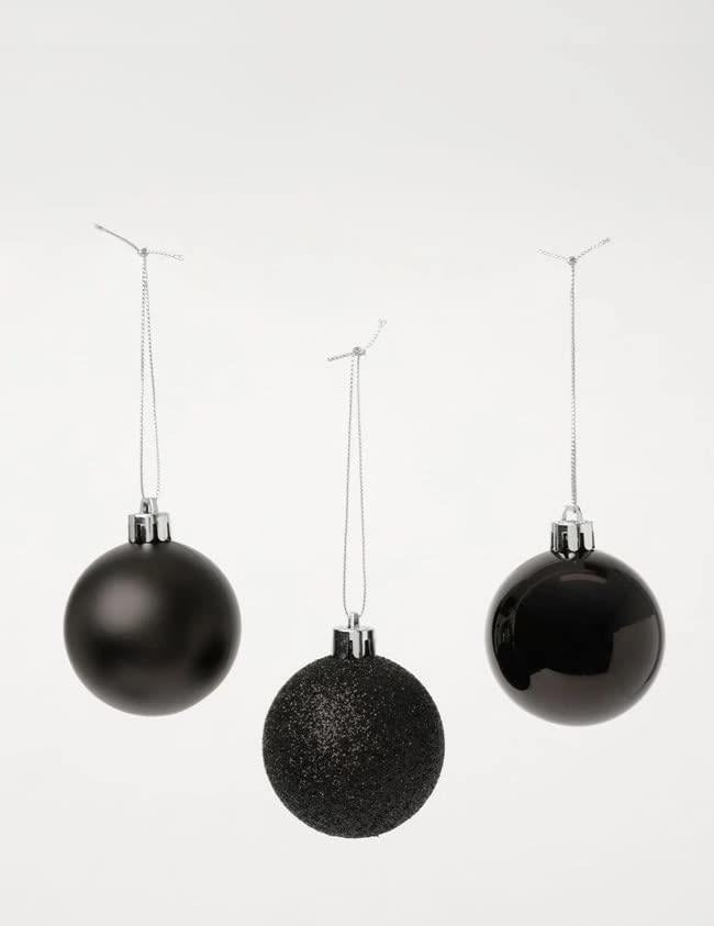 9PCS Christmas Baubles Tree Ornaments Black Balls Xmas Hanging Decorations 50mm