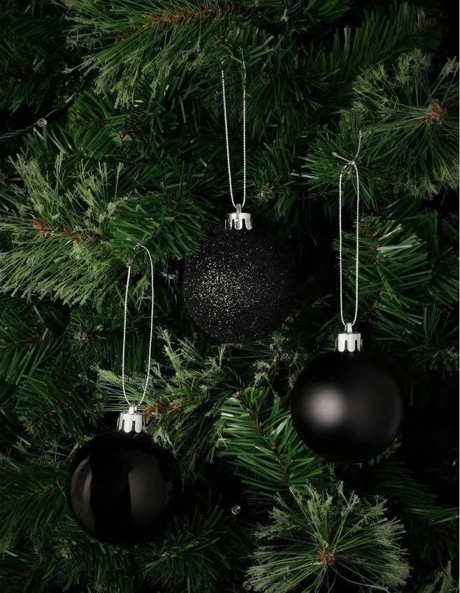 9PCS Christmas Baubles Tree Ornaments Black Balls Xmas Hanging Decorations 50mm