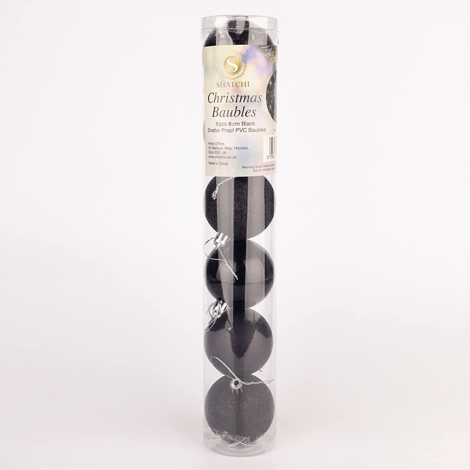 6X Christmas Baubles Tree Ornaments Black Balls Xmas Hanging Decorations 60mm