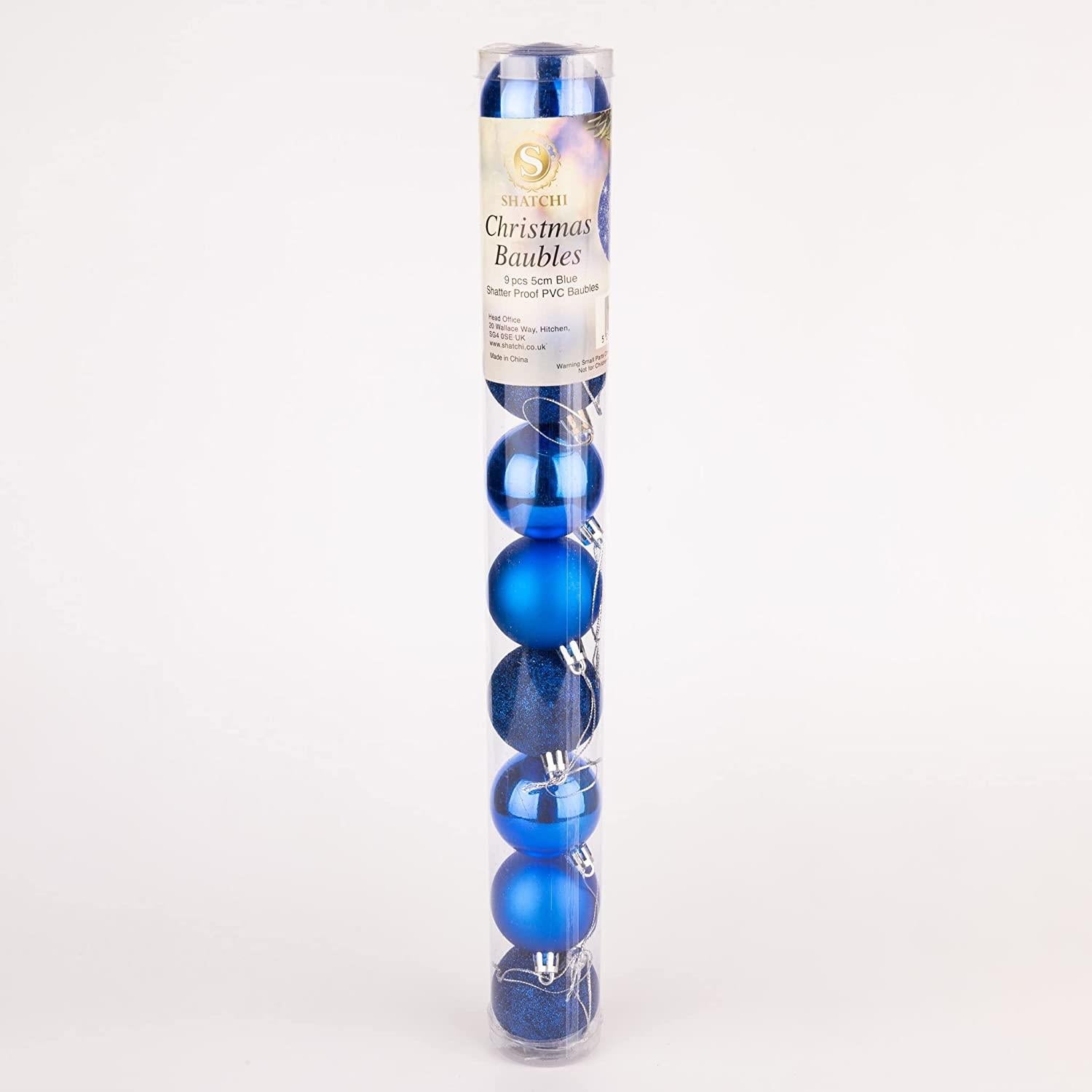 9PCS Christmas Baubles Tree Ornaments Blue Balls Xmas Hanging Decorations 50mm