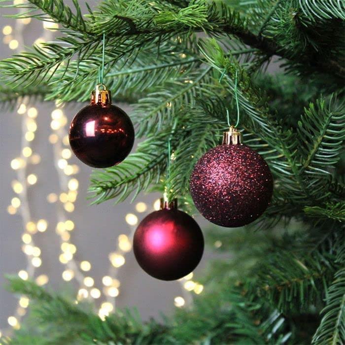 12X Christmas Baubles Hanging Decoration Burgundy Balls Xmas Tree Ornaments 30mm