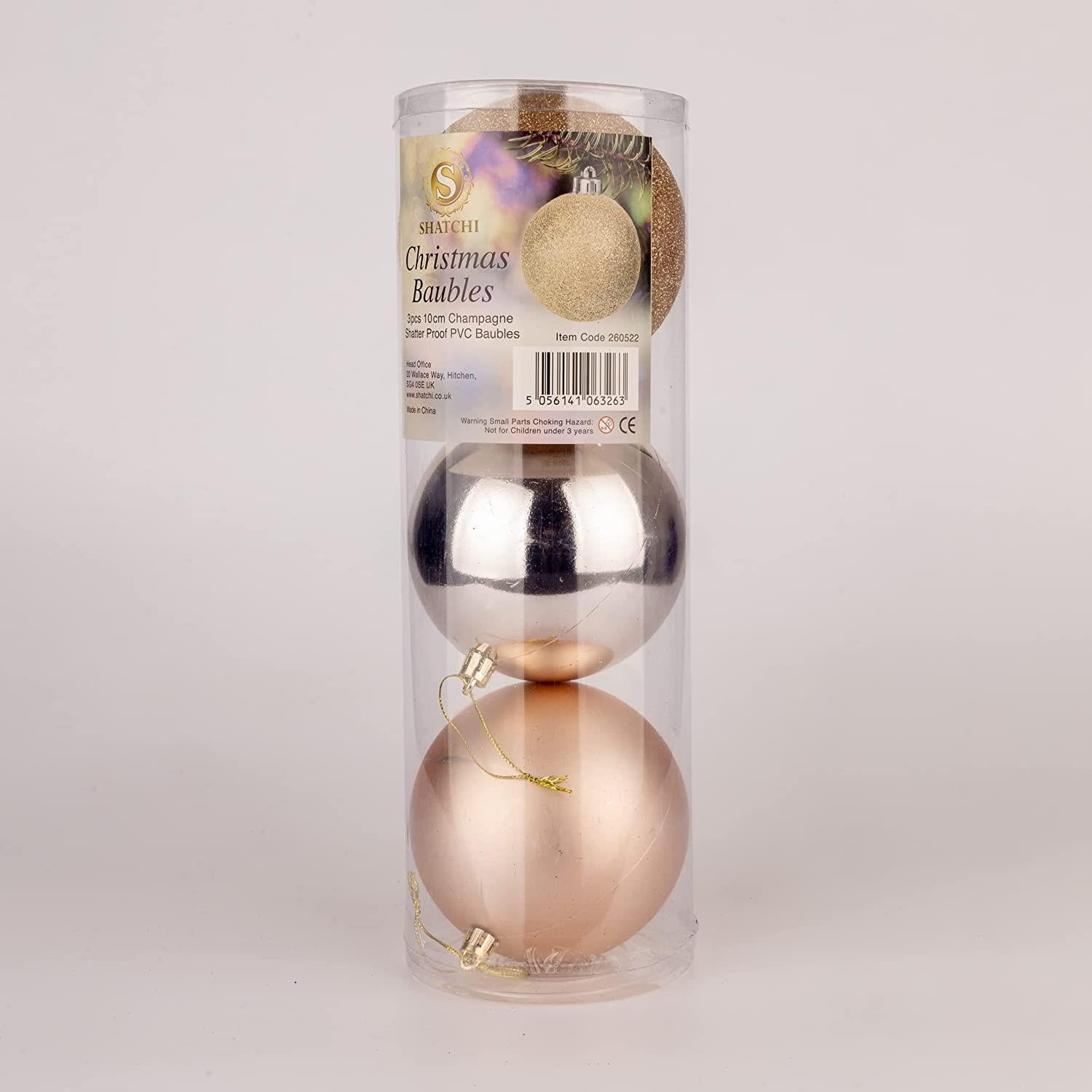 3X Christmas Baubles Tree Ornament Champagne Gold Balls Hanging Decoration 10cm