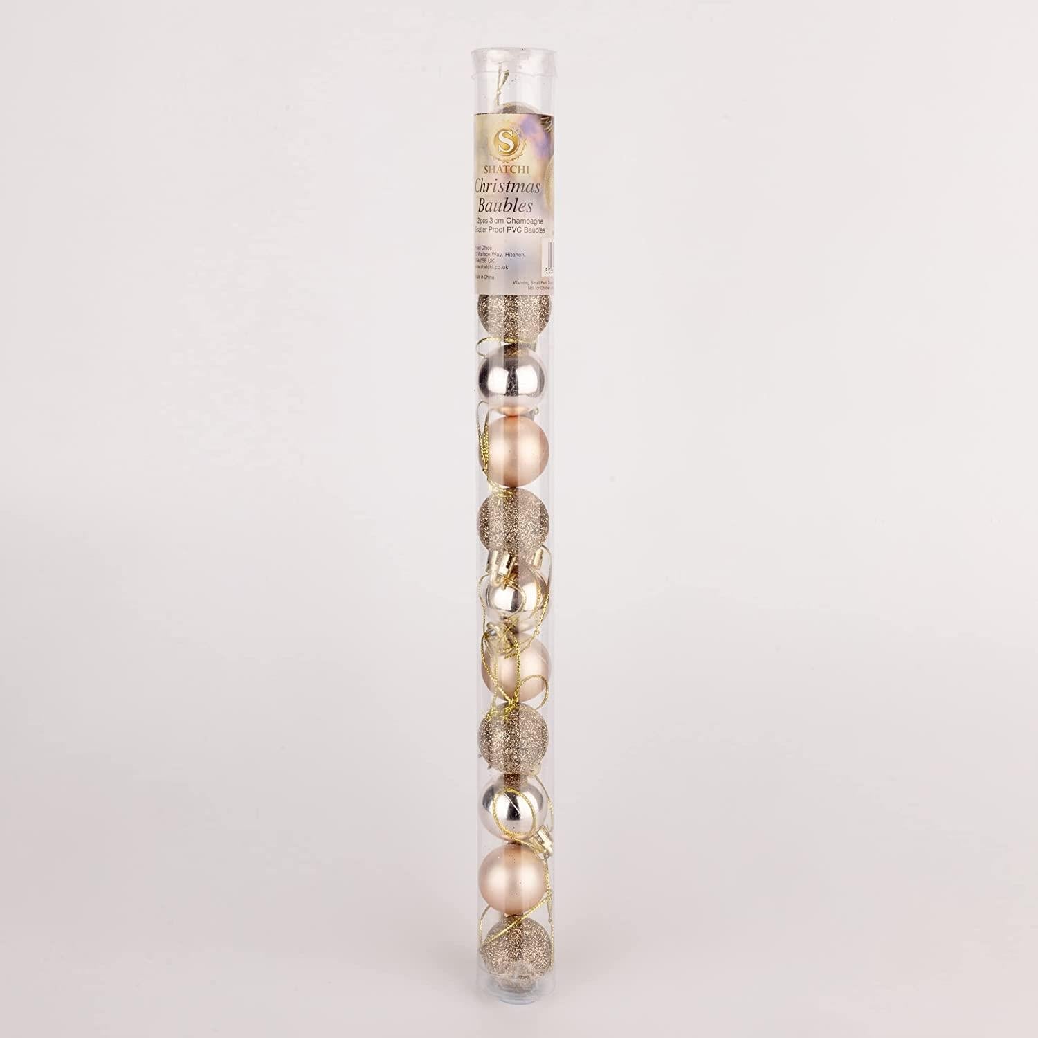 12X Christmas Baubles Tree Ornament Champagne Gold Xmas Hanging Decoration 30mm