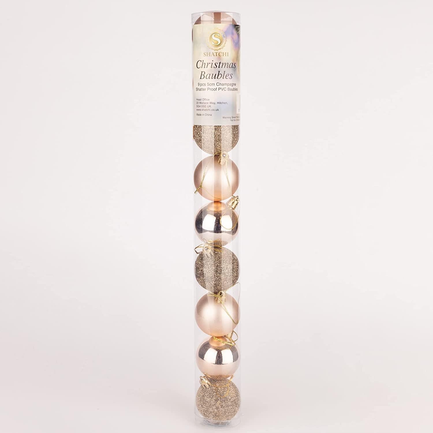 9X Christmas Baubles Tree Ornaments Champagne Gold Xmas Hanging Decoration 50mm