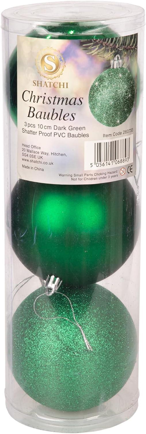 3X Christmas Baubles Tree Ornament Dark Green Balls Xmas Hanging Decoration 10cm