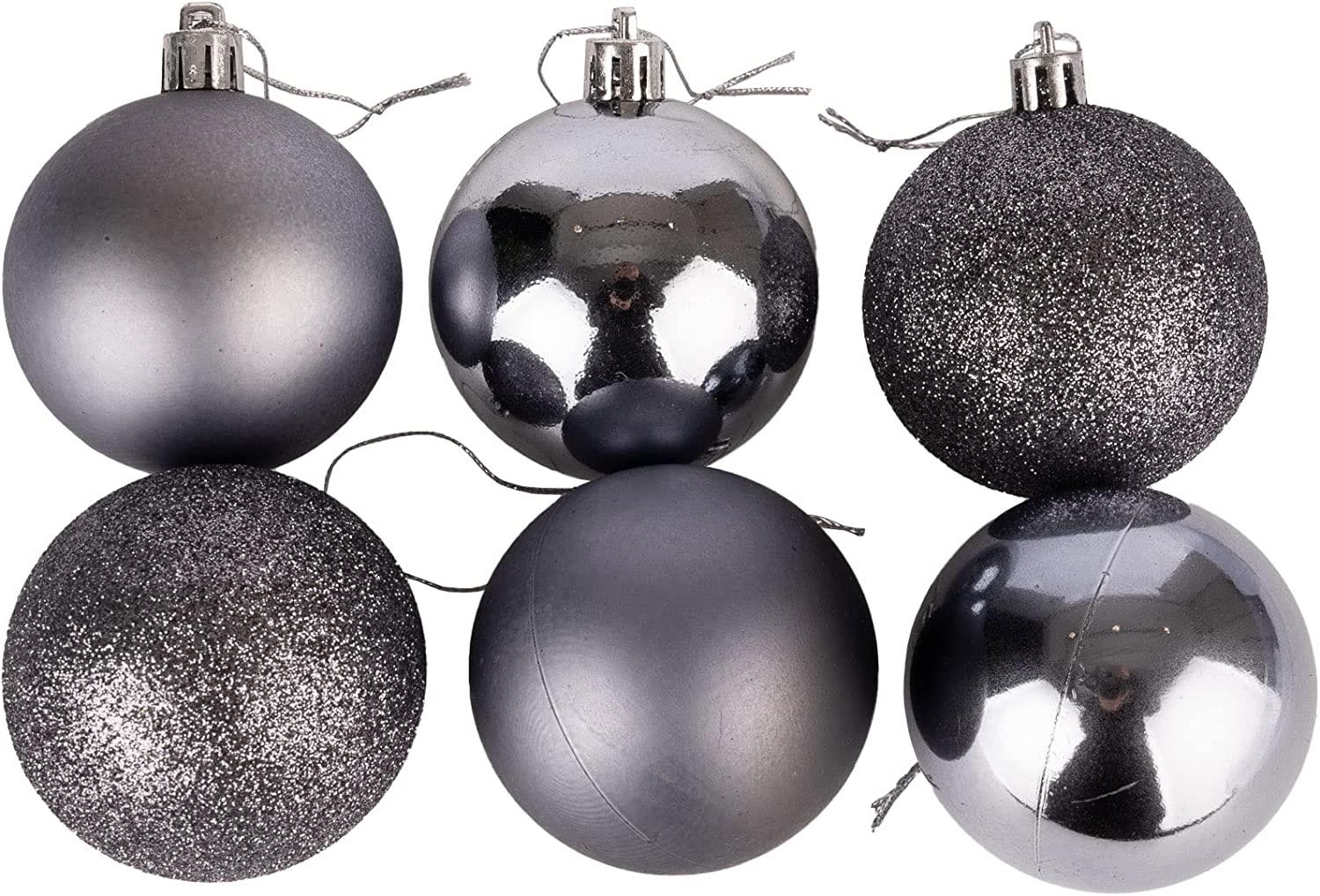3X Christmas Baubles Tree Ornament Dark Grey Balls Xmas Hanging Decoration 10cm