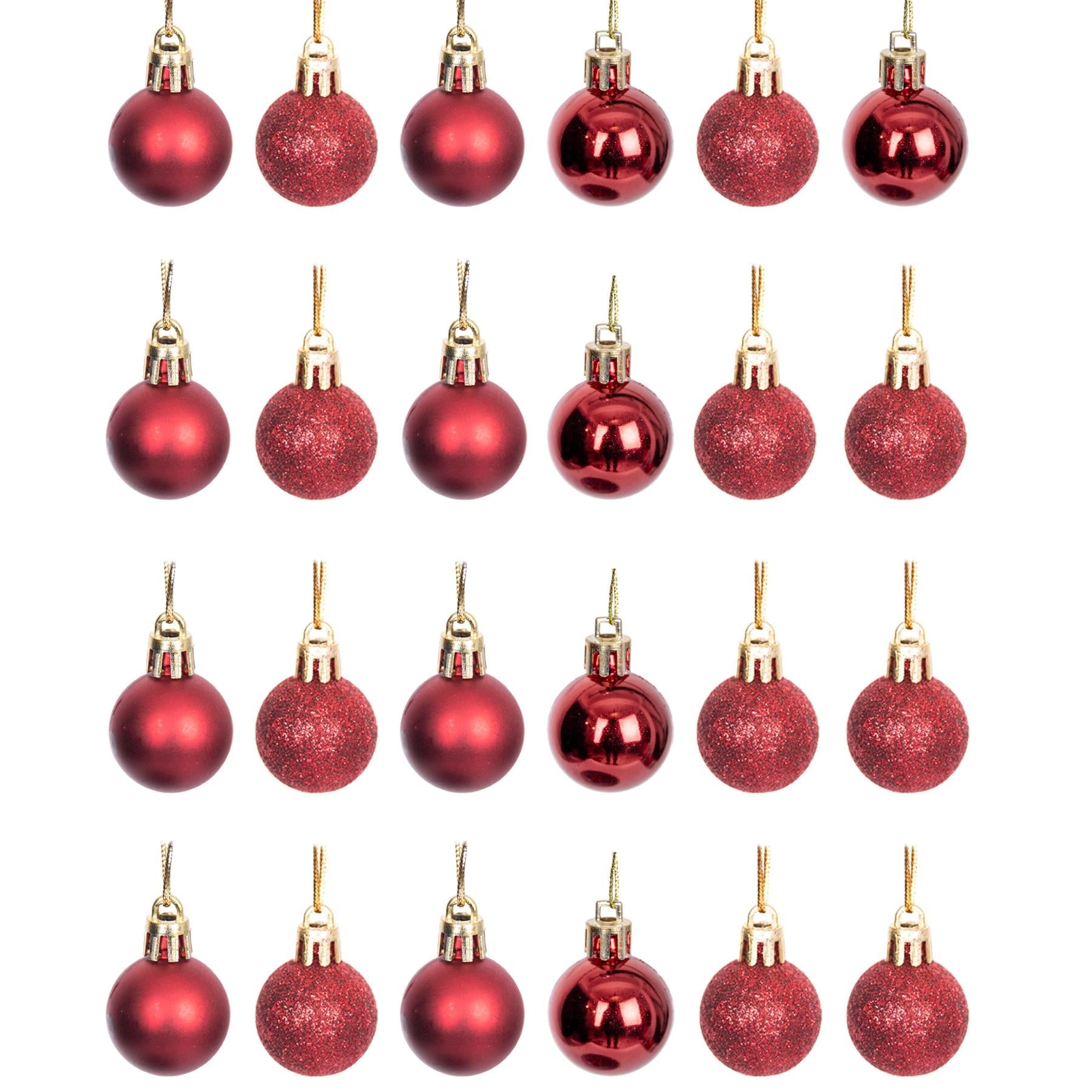 12 Dark Red Christmas Baubles Glitter Finish 3cm Shatterproof Festive Decoration