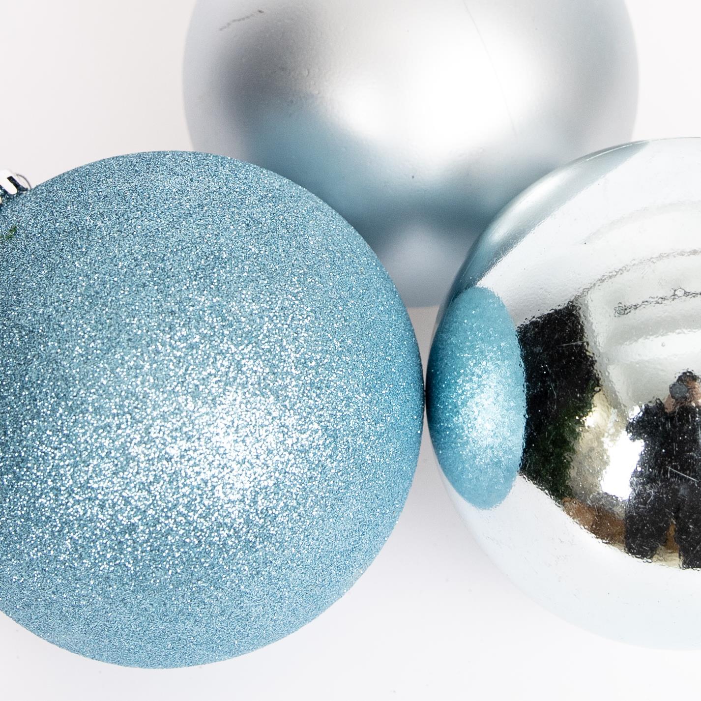 3 Light Blue Shatterproof Christmas Baubles Glitter Matte Shiny 15cm Decoration