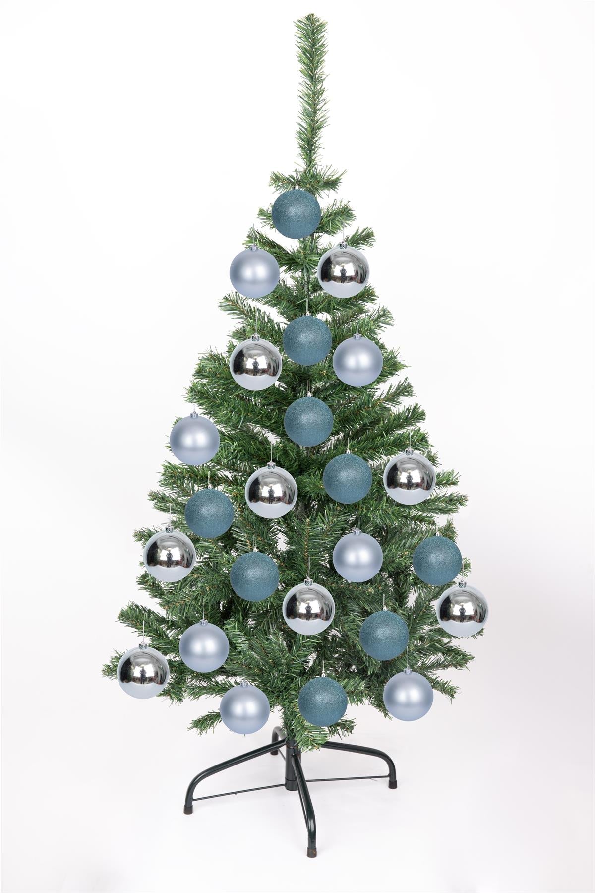 3 Light Blue Shatterproof Christmas Baubles Glitter Matte Shiny 15cm Decoration