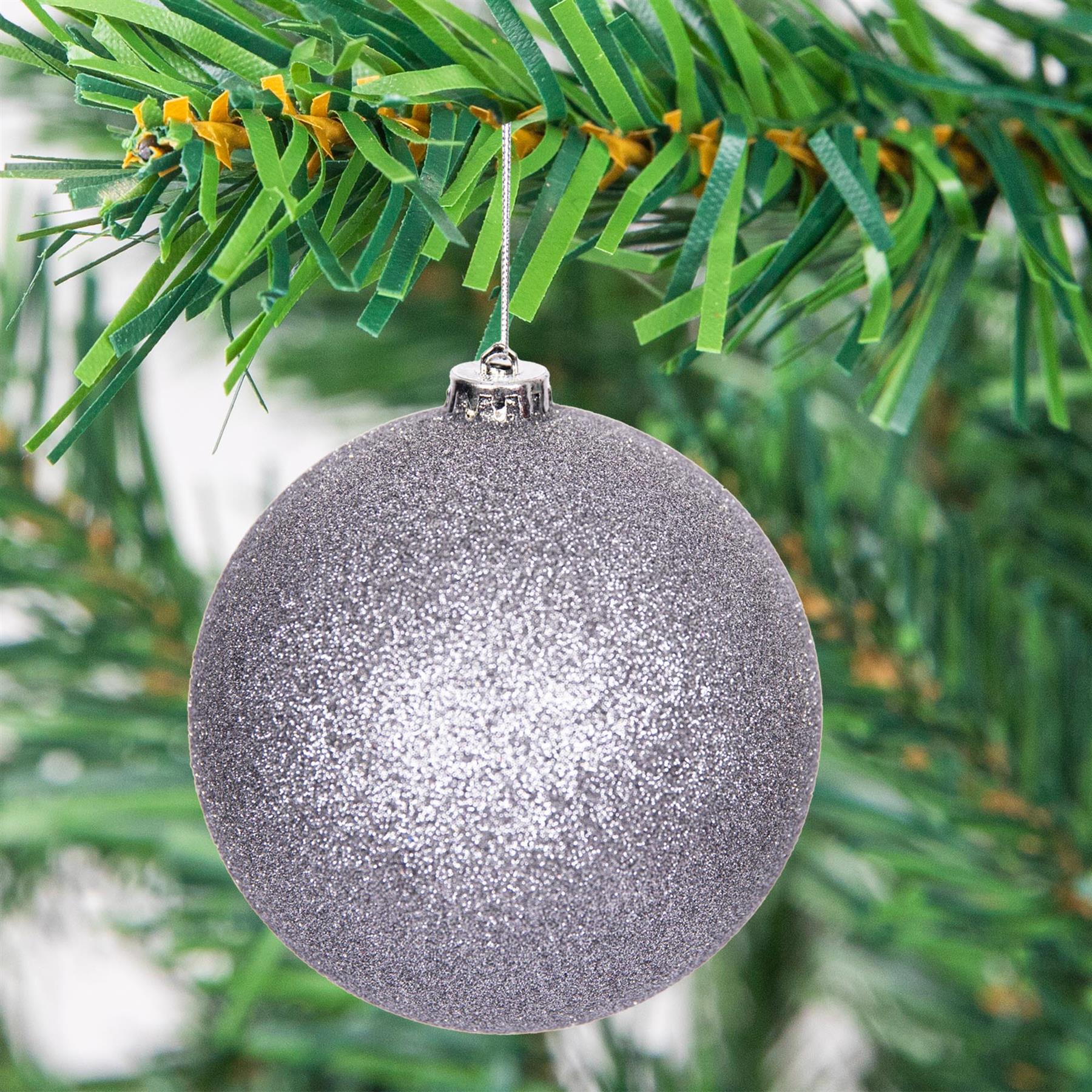 3 Mid Grey Shatterproof Christmas Baubles Glitter Matte Shiny Finish 15cm Decor