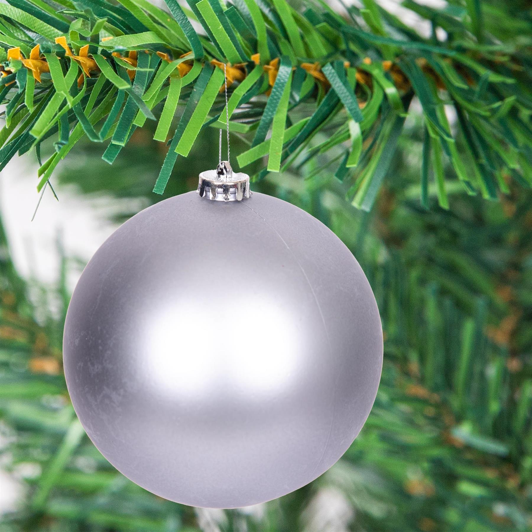 3 Mid Grey Shatterproof Christmas Baubles Glitter Matte Shiny Finish 15cm Decor